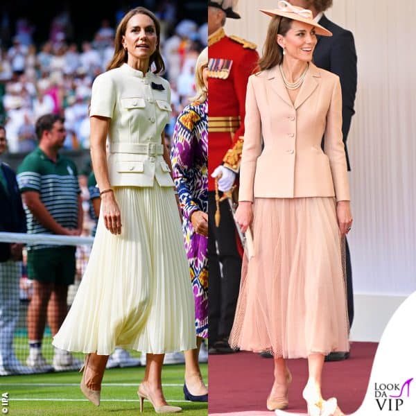 Kate Middleton a Wimbledon con un abito Self Portrait, in Dior per la visita di stato francese