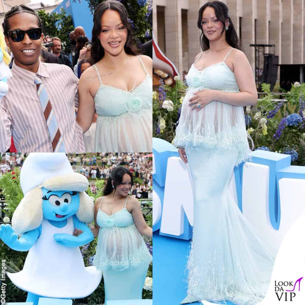 Rihanna alla primiere del film "I Puffi" con l'outfit Chanel