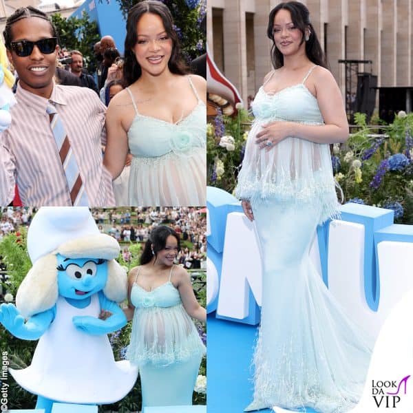 Rihanna alla primiere del film "I Puffi" con l'outfit Chanel