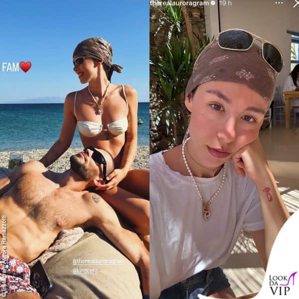 Bandana sugli scogli per Aurora Ramazzotti, a Mykonos con Goffredo Cerza