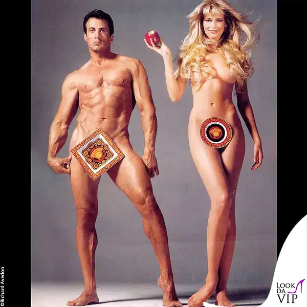 con Sylvester Stallone in un'iconica campagna pubblicitaria per Versace 