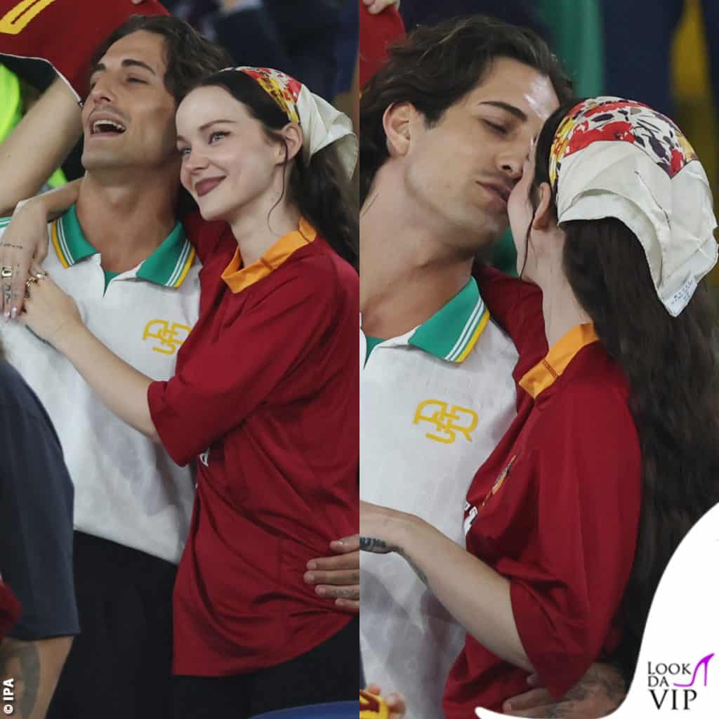 I look di Damiano David e Dove Cameron allo Stadio Olimpico per la partita della Roma