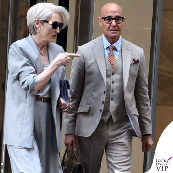 Meryl Streep sul set de Il Diavolo Veste Prada 2 con Stanley Tucci 