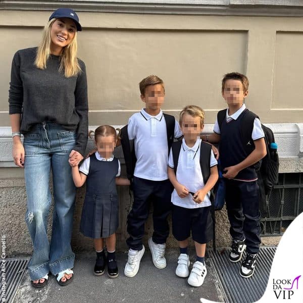 Alice Campello accompagna i figlia a scuola 