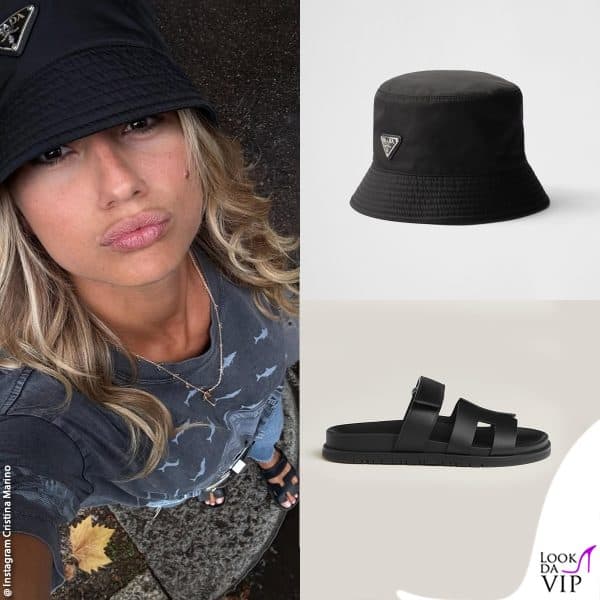 cappello Prada, sandali Hermès 