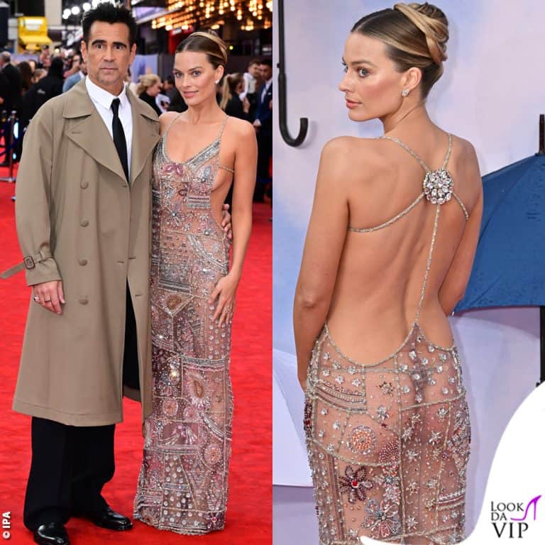 Margot Robbie alla premiere Un di viaggio straordinario con un abito Giorgio Armani Prive, Colin Farrell in Dolce Gabbana