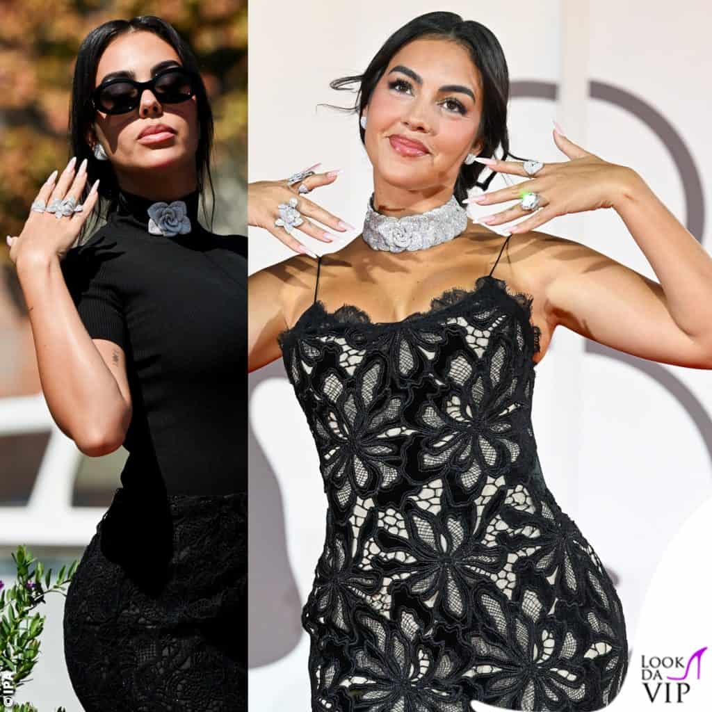Venezia 2025 Georgina Rodriguez outfit Oscar De La Renta e Roberto Cavalli gioielli Pasquale Bruni solitario 1