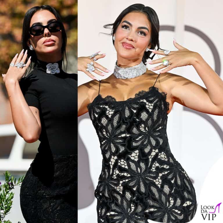 Venezia 2025 Georgina Rodriguez outfit Oscar De La Renta e Roberto Cavalli gioielli Pasquale Bruni solitario 1