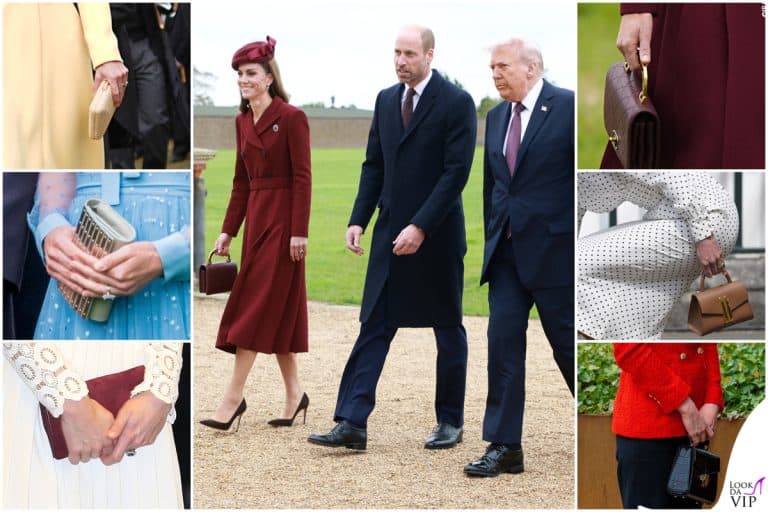 Collage di clutch iconiche indossate da Kate Middleton in vari eventi