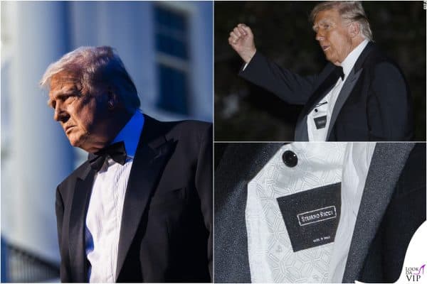 Un collage che riunisce i momenti chiave: Trump e lo smoking Made in Italy firmato Stefano Ricci.
