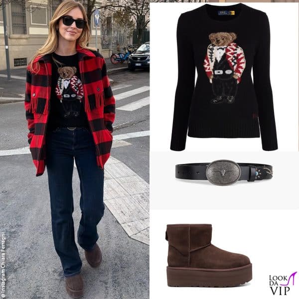maglione Ralph Lauren, giacca Dior, stivali Ugg, cintura Maeve