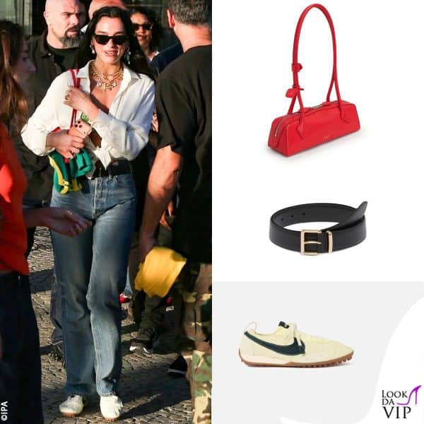 borsa Alaia, cintura Miu Miu, sneakers Nike x Jacquemus 