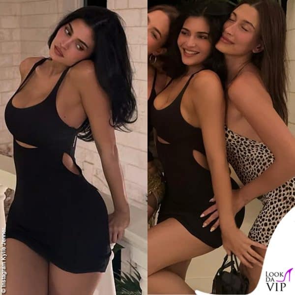 minidress nero con dettagli cutout per Kylie Jenner 