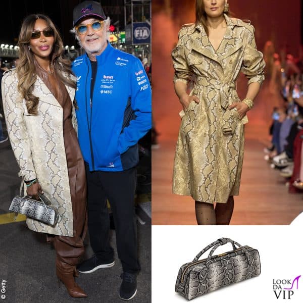 cappotto Elie Saab, tuta Zimmermann, scarpe Le Silla, borsa Alaia