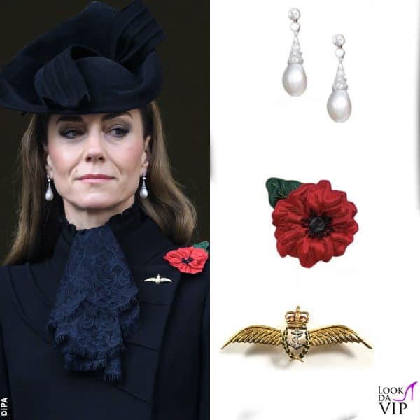 orecchini Collinwood, spilla con il papavero Lock & Co. Hatters, spilla Royal Navy Fleet Air Arm