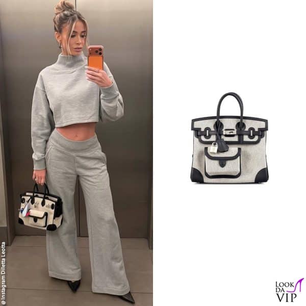 in ascensore, con una borsa "Birkin Cargo" di Hermès 