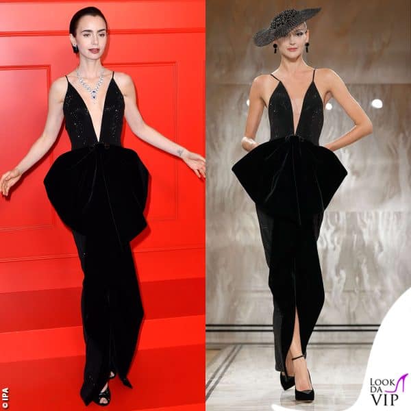 abito Giorgio Armani Privé, gioielli Cartier 