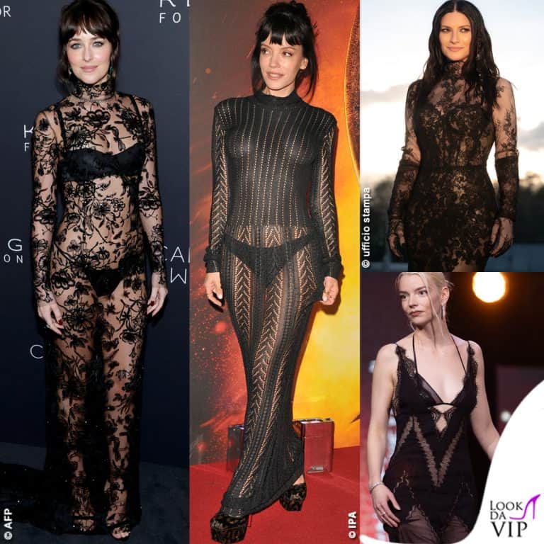 black sheer dress Dakota Johnson Lily Allen Laura Pausini Anya Taylor Joy