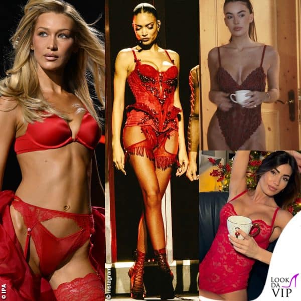 trend intimo rosso Bella Hadid Elodie Sophie Codegoni Federica Nargi