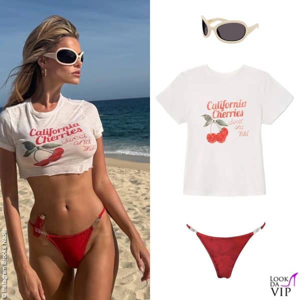 per la modella tshirt Re/Done, bikini bottom I Am Gia e occhiali da sole Gucci
