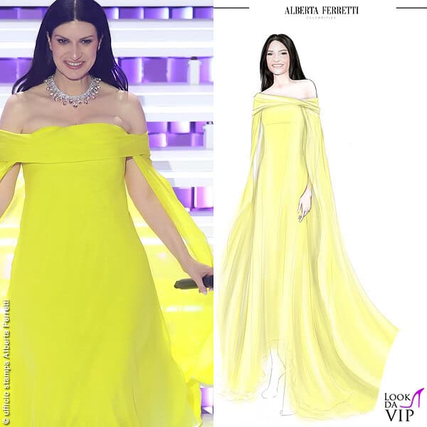 Chiffon giallo lime, leggero e luminoso: ecco il terzo look Ferretti di Laura Pausini