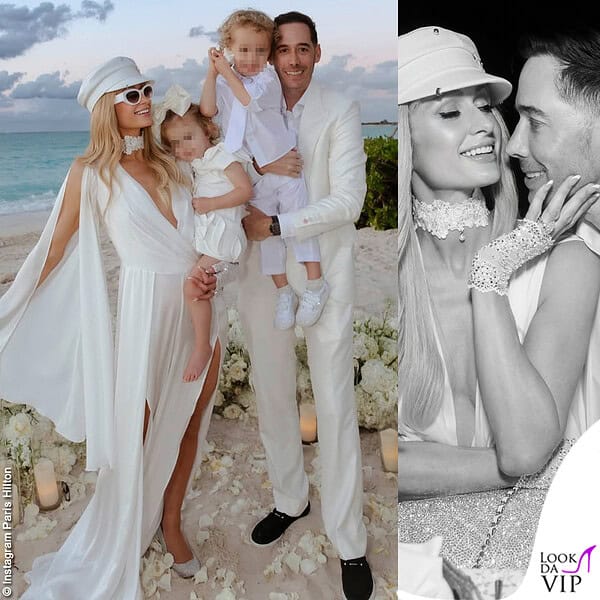 Paris Hilton risposa Carter Reum San Valentino abito da sposa occhiali da sole borsa Chanel