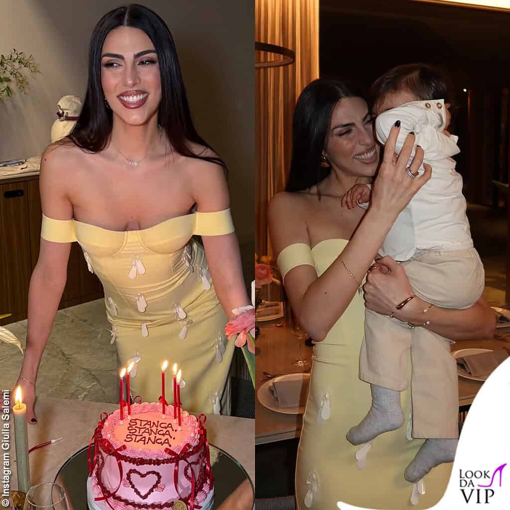 Giulia Salemi festeggia il compleanno con un vestito giallo Des Phemmes