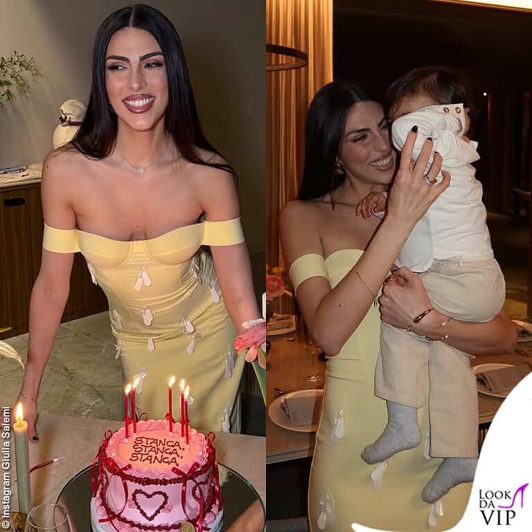 Giulia Salemi festeggia il compleanno con un vestito giallo Des Phemmes