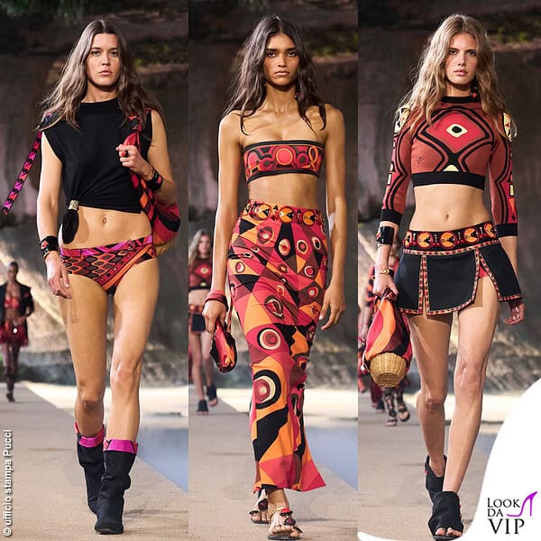 Alcuni outfit Pucci che hanno sfilato alla Grotta dei Cordari