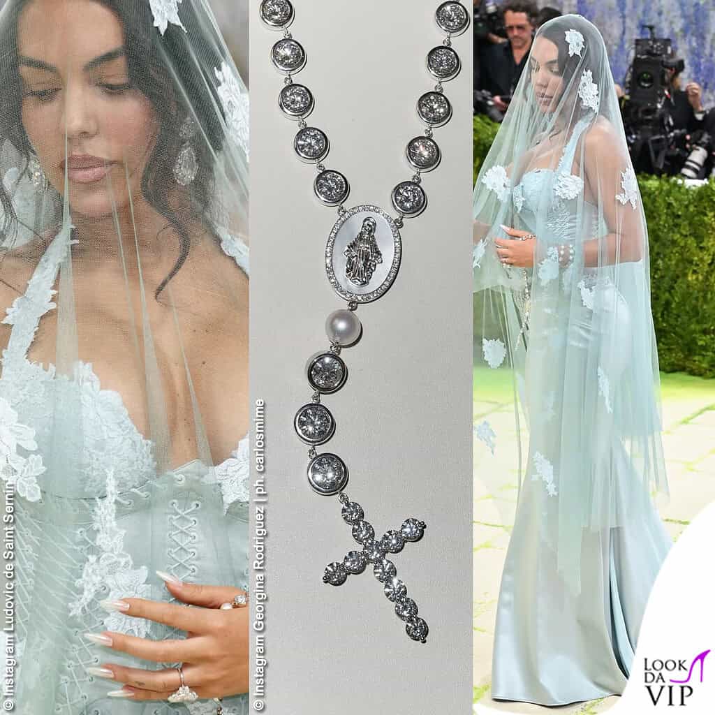 Georgina Rodriguez MET Gala 2026 outfit Ludovic de Saint Sernin gioielli rosario Chopard