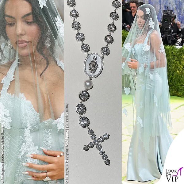 Georgina Rodriguez MET Gala 2026 outfit Ludovic de Saint Sernin gioielli rosario Chopard