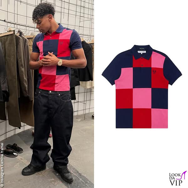 Lamine con una tshirt Comme Des Garçons x Fred Perry