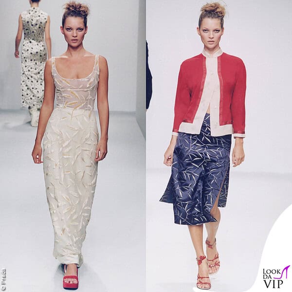 Kate Moss alla sfilata Prada 1997 ha portato in passerella due look con motivo foliage