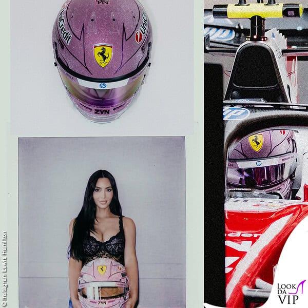 Lewis e Kim col casco rosa Ferrari