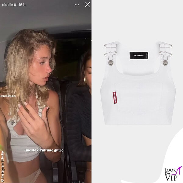Franceska Nuredini ha scelto un top Dsquared2 e perizoma chiaro