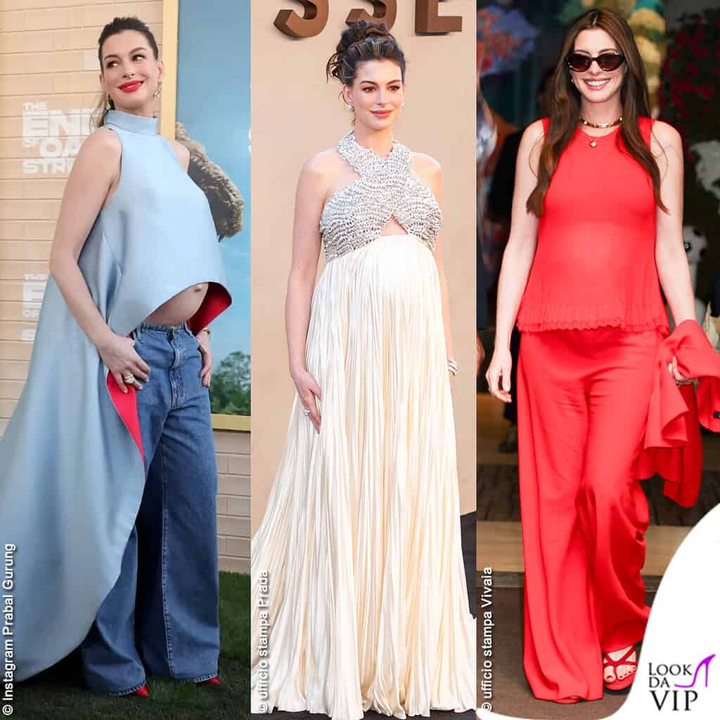 Il maternity style di Anne Hathaway: eccola in Prabal Gurung, Prada, Vivaia