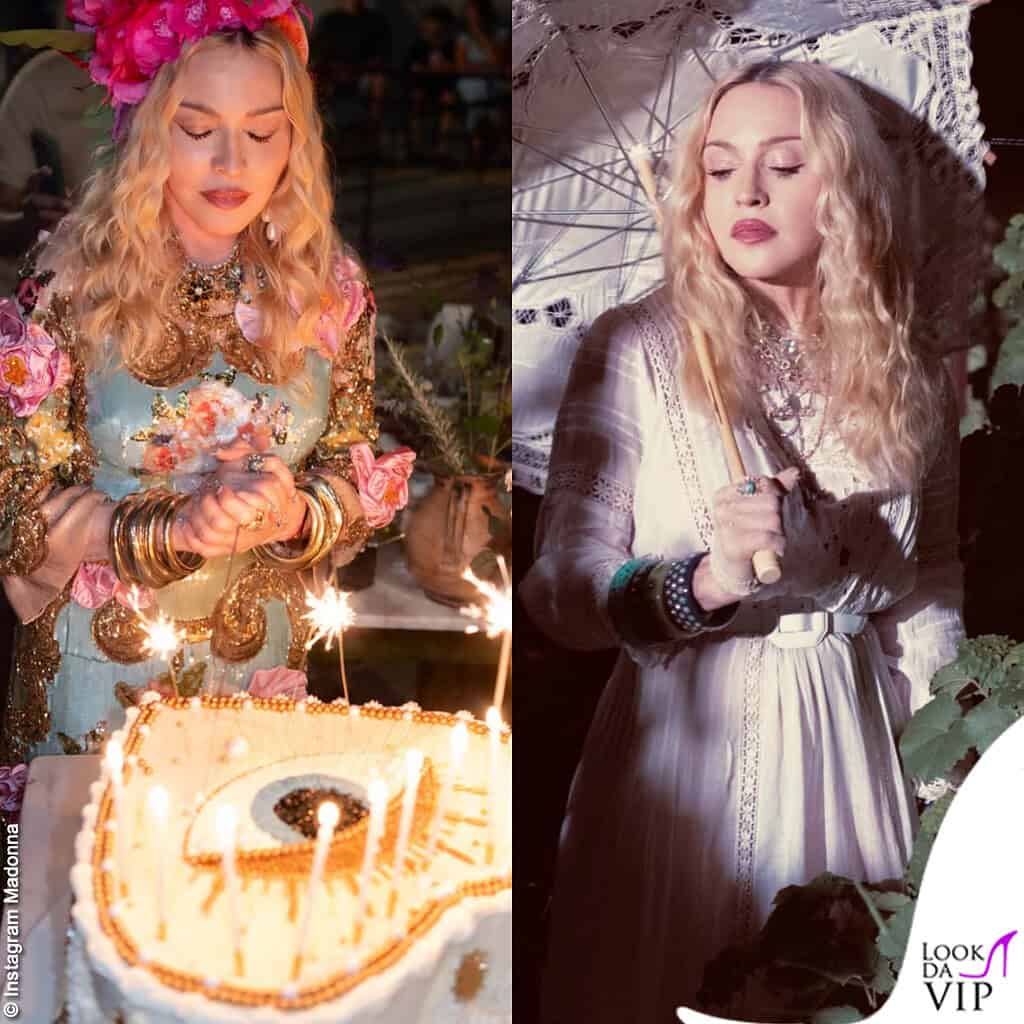 Madonna compleanno Corfu look Dolce Gabbana vestito bianco