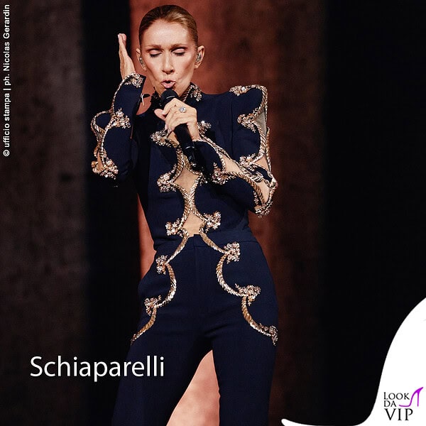 La Dion con giacca e pantaloni Schiaparelli
