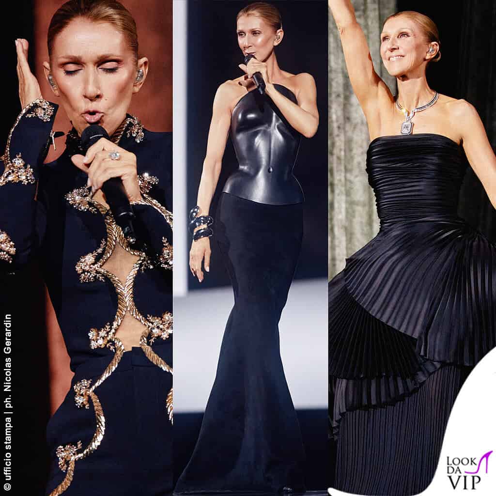 Celine Dion concerto Parigi look Schiaparelli Alaia Dior