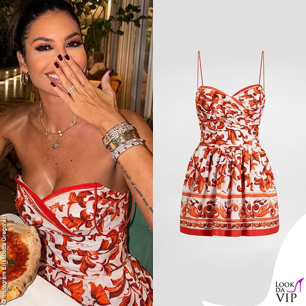 Elisabetta Gregoraci con l'abito Dolce Gabbana a stampa maiolica