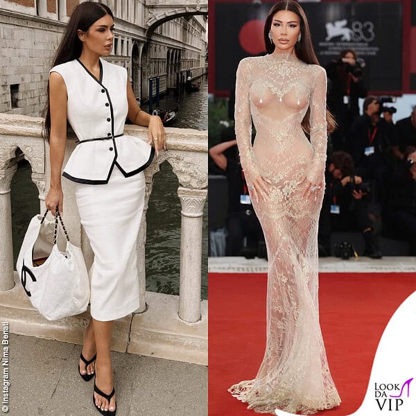 Nima Benati a Venezia in bianco Amarice e poi in Jad Ghandour sul red carpet